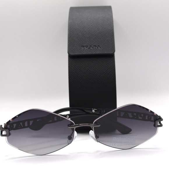 Prada Women’s Rimless Sunglasses | Silver & Black | Polarized | New | W/Box main image 15
